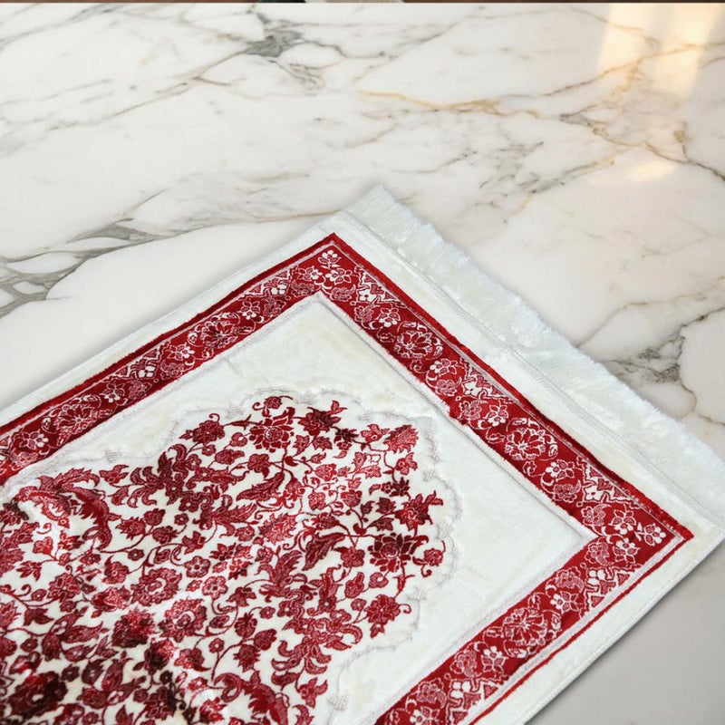 Melen Turkish Acrylic Prayer Mat - Tayba - Red - Cream - Image 2